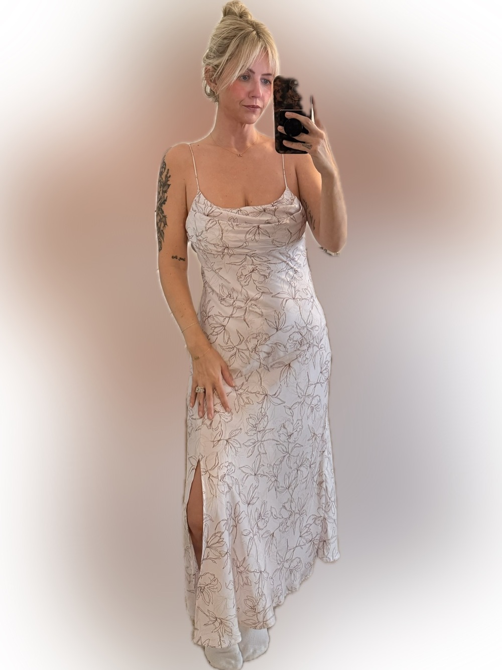 Floral Cowl Midi Slip Dress — light purple